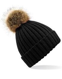 Faux Fur Pop Pom Chunky Beanie (Hover)