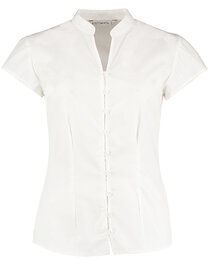 Tailored Fit Mandarin Collar Poplin Blouse Cap Sleeve (Hover)