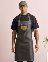 Division Waxed Look Denim Bib Apron With Faux Leather