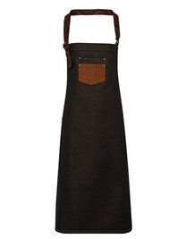 Division Waxed Look Denim Bib Apron With Faux Leather (Hover)