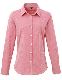 Women´s Microcheck (Gingham) Long Sleeve Cotton Shirt (Hover)