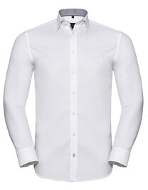 Men's Long Sleeve Tailored Contrast Herringbone Shirt (Hover)